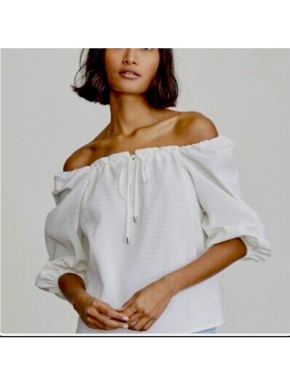 Elizabeth and James White Textured Off-Shoulder Blouse